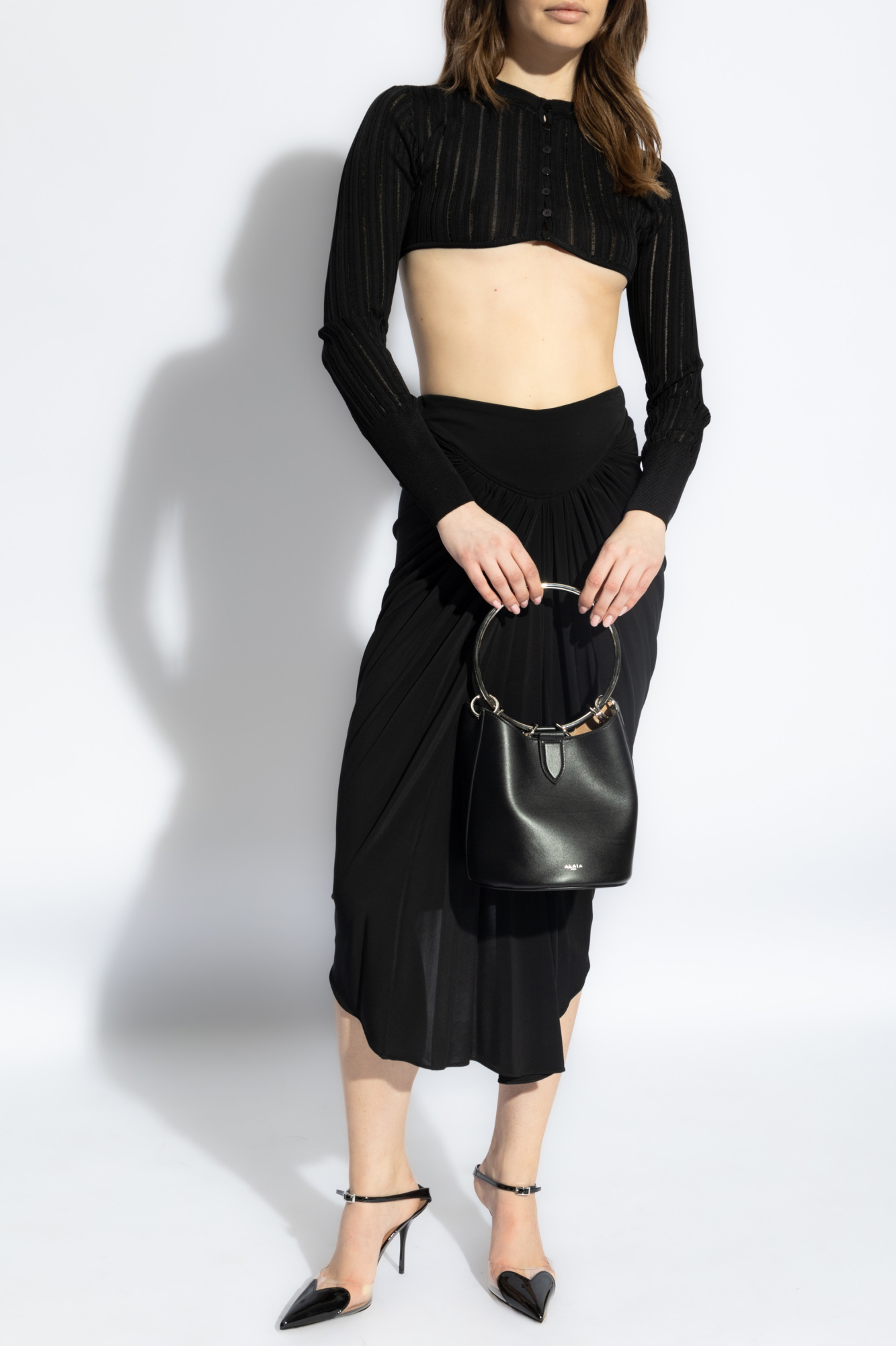 スカート ALAIA Women Mid Skirts AA9J2249K008A 995 Black ALAÏA: Black Zip Midi Skirt | SSENSE